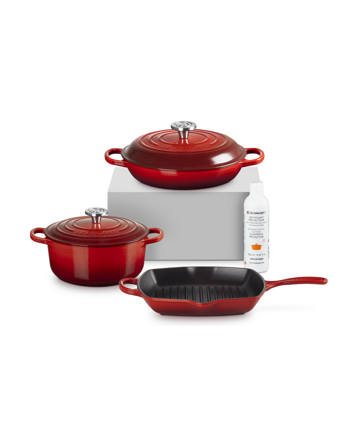 Le Creuset Cast Iron 3-piece Starter Set with Cleaner – Cerise