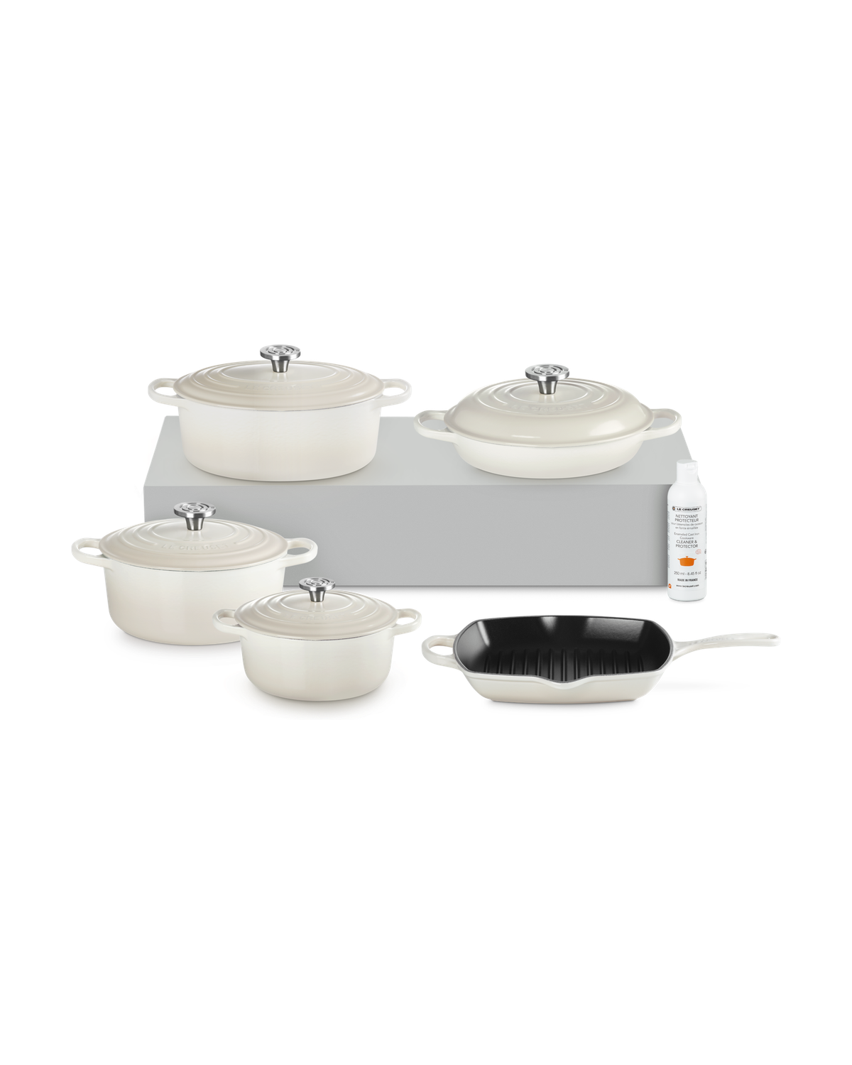 Le Creuset Cast Iron 5-piece Essential Set with Cleaner – Meringue