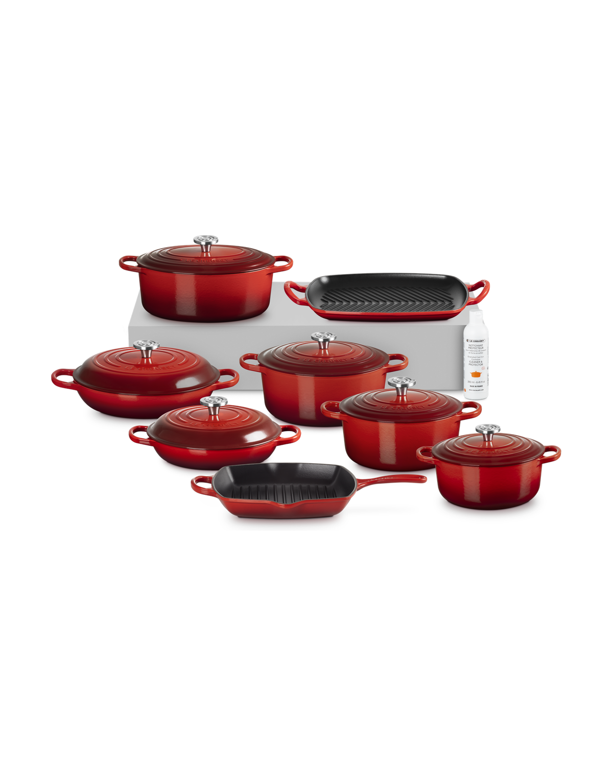Le Creuset Cast Iron 8-piece Ultimate Set with Cleaner – Cerise