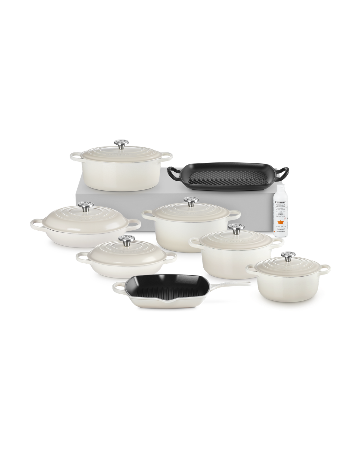 Le Creuset Cast Iron 8-piece Ultimate Set with Cleaner – Meringue