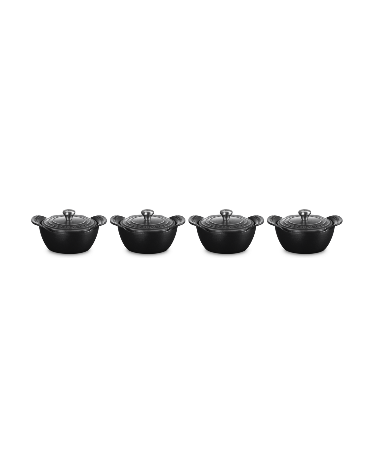 Le Creuset Cast Iron Gourmand Set of 4 Mini Casseroles with Lids – Satin black