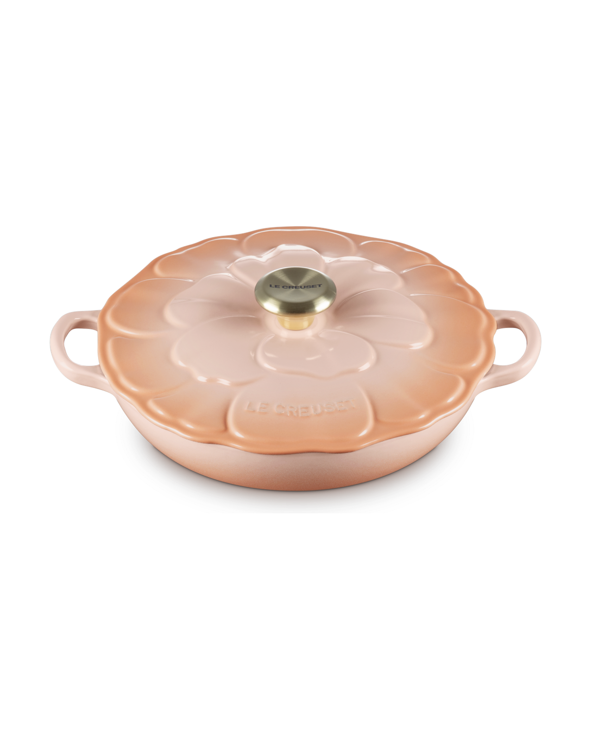 Le Creuset Cast Iron Petal Shallow Casserole with Signature Knob – Peche