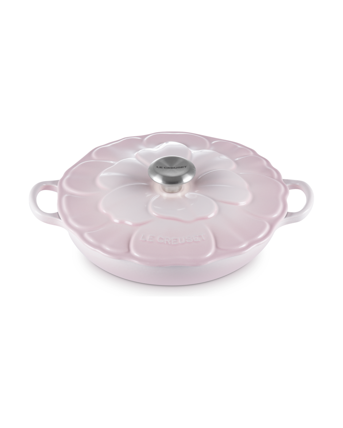 Le Creuset Cast Iron Petal Shallow Casserole with Signature Knob – Shell Pink
