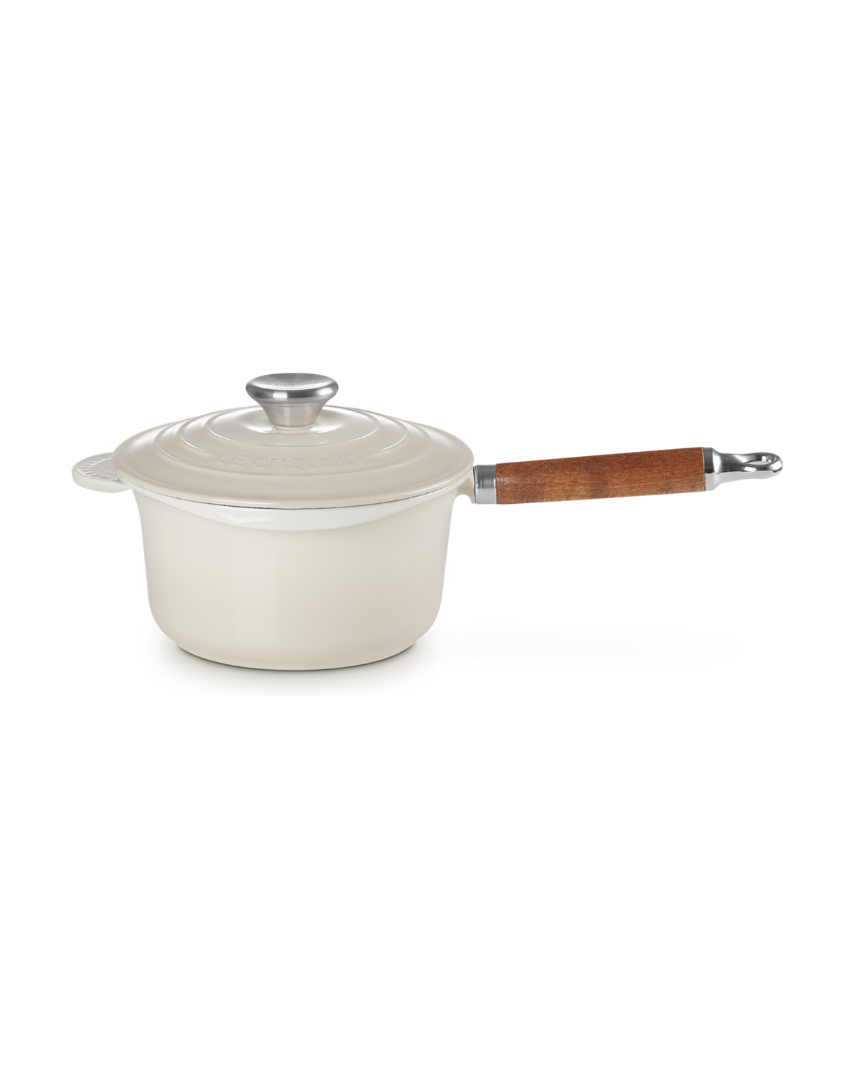 Le Creuset Cast Iron Saucepan with Wooden Handle – Meringue