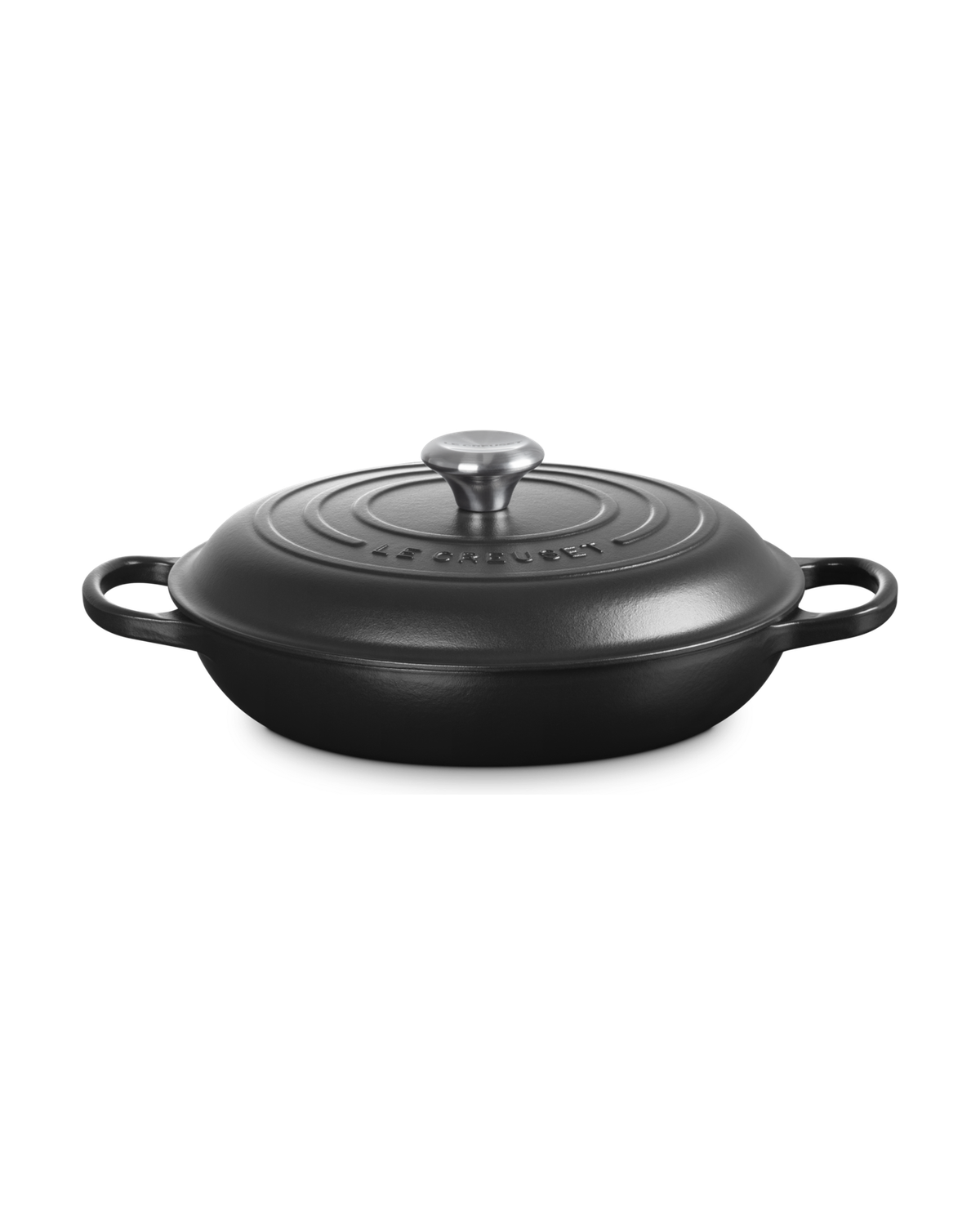 Le Creuset Cast Iron Shallow Casserole with Black Interior and Signature Knob – Satin black