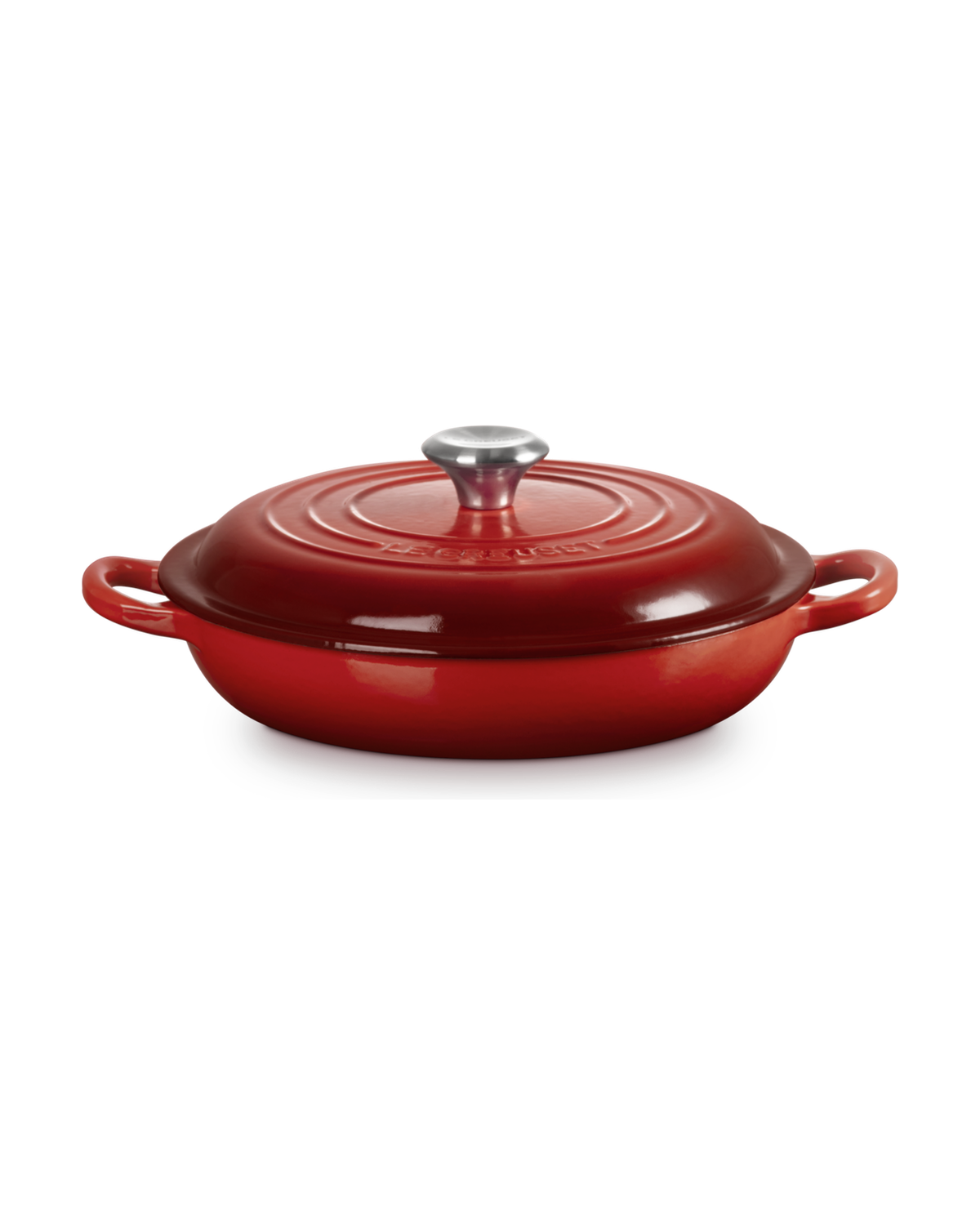 Le Creuset Cast Iron Shallow Casserole with Signature Knob – Cerise