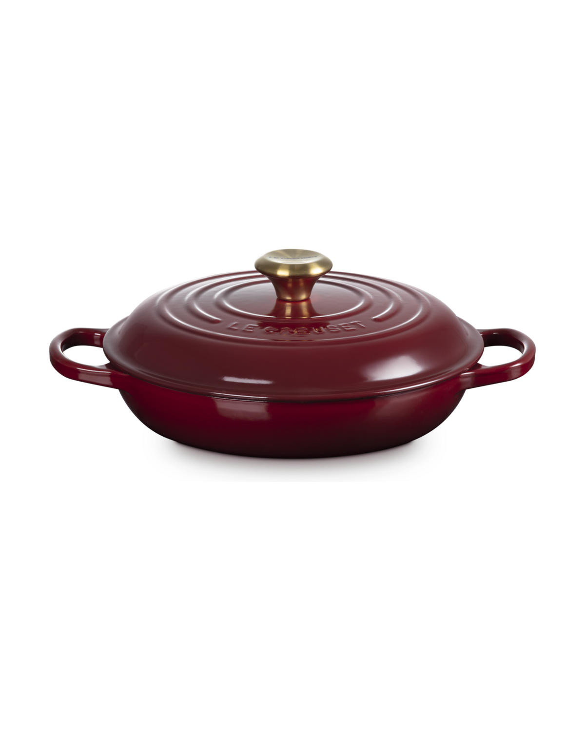 Le Creuset Cast Iron Shallow Casserole with Signature Knob – Garnet