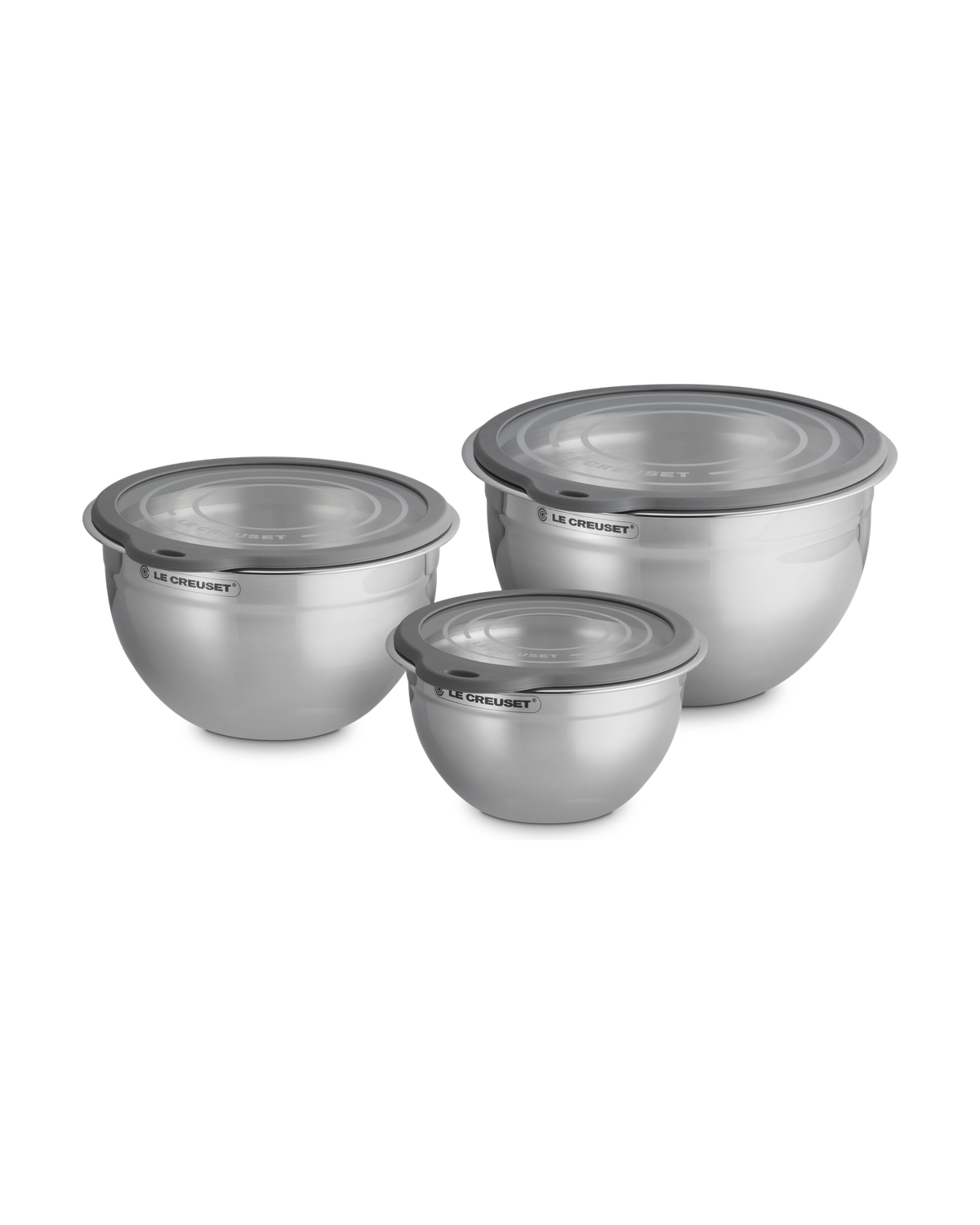 Le Creuset Set of 3 Mixing Bowls with Glass Lids