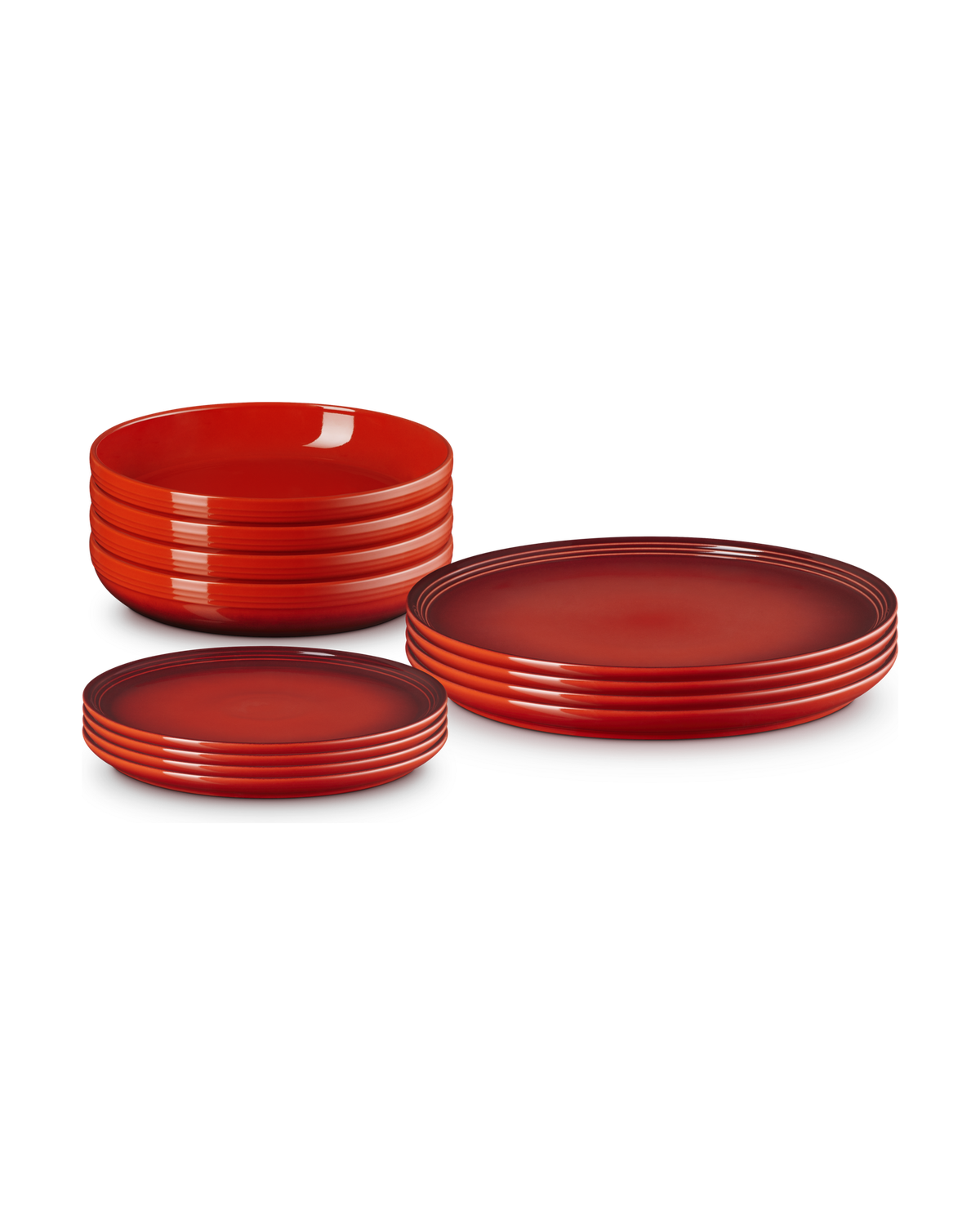 Le Creuset Stoneware Coupe 12-piece Dinnerware Set – Cerise