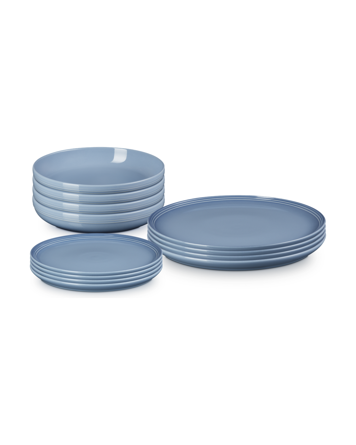 Le Creuset Stoneware Coupe 12-piece Dinnerware Set – Chambray