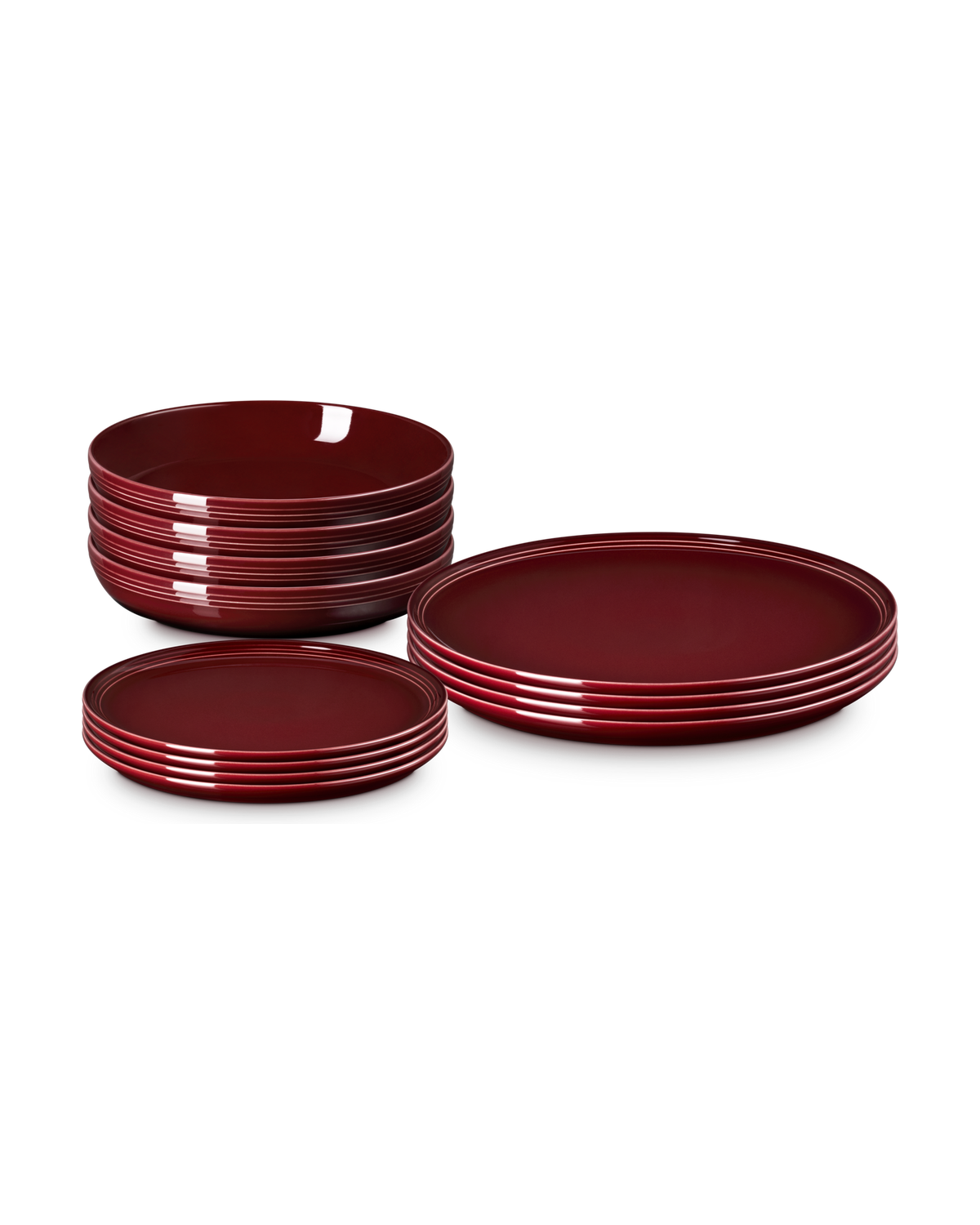 Le Creuset Stoneware Coupe 12-piece Dinnerware Set – Garnet