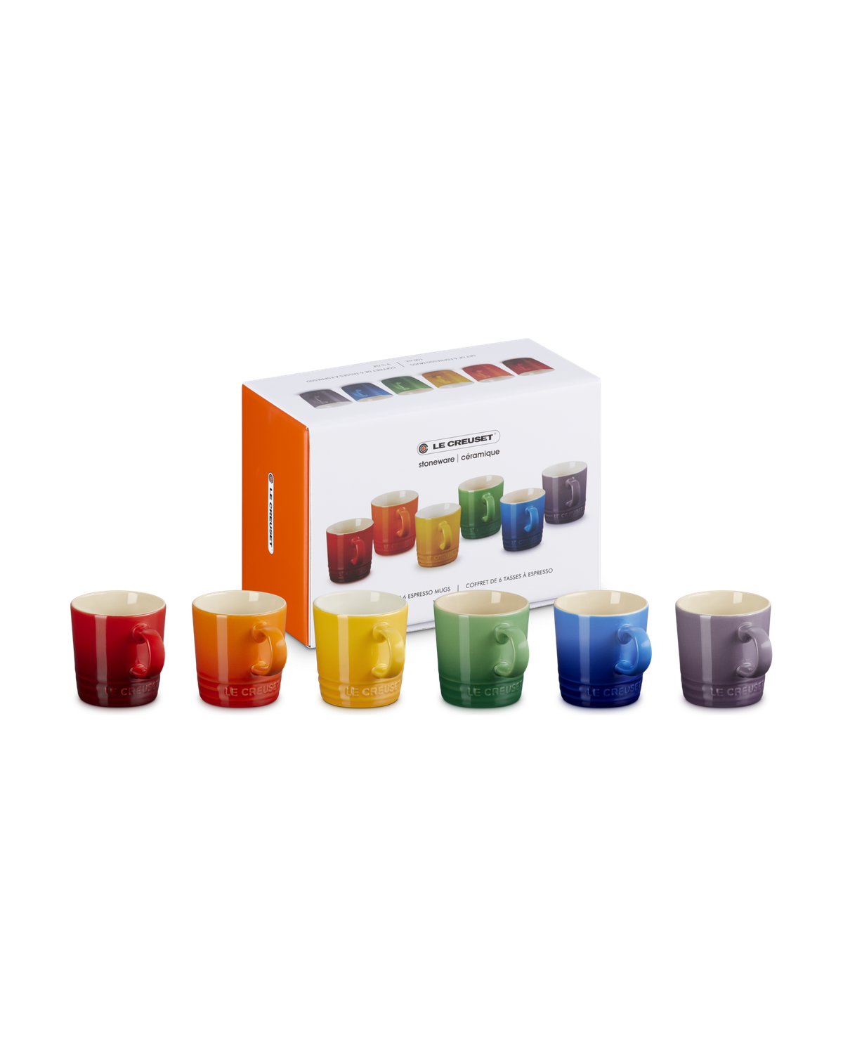 Le Creuset Stoneware Rainbow Set of 6 Espresso Mugs – Multicolour