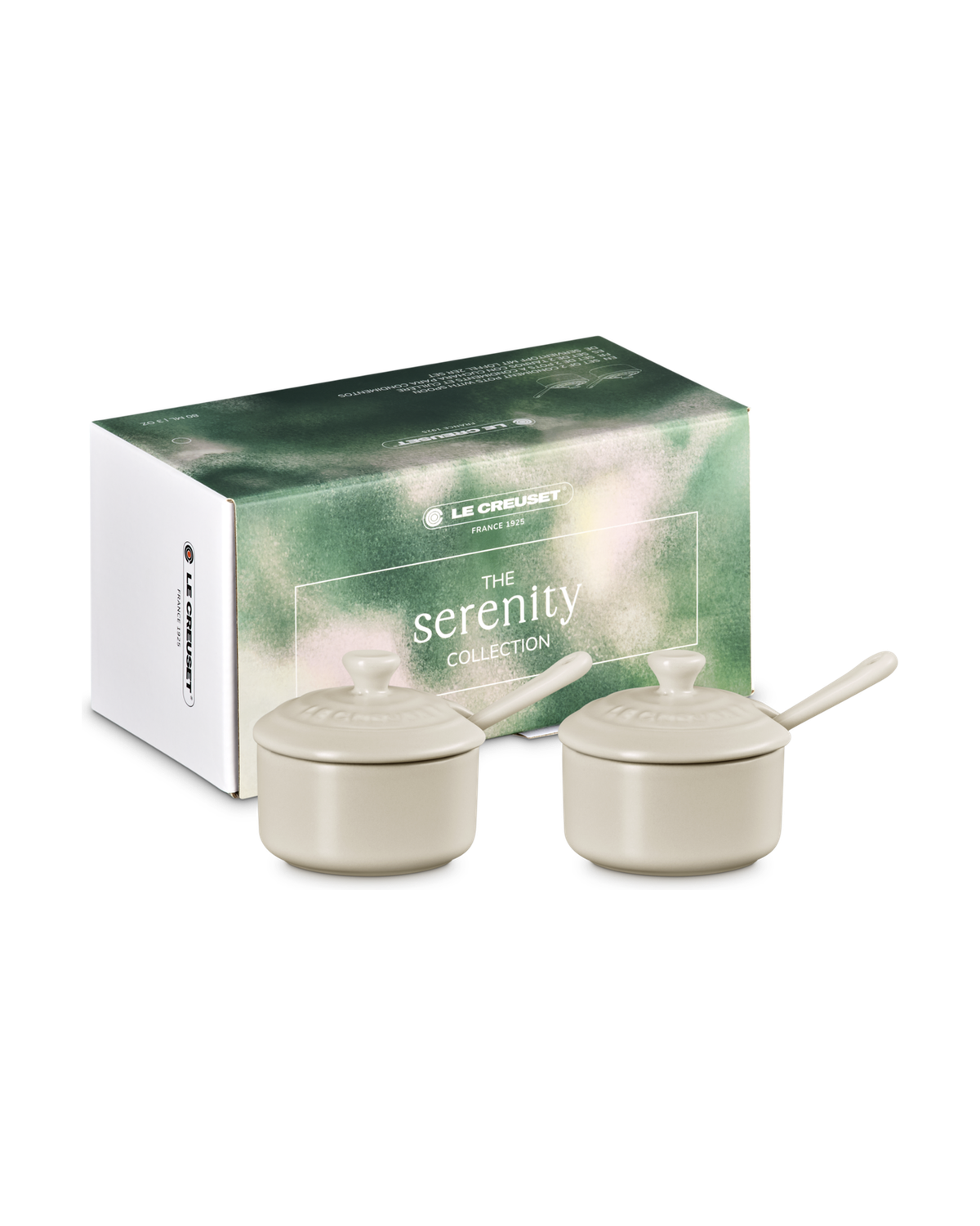 Le Creuset Stoneware Serenity Set of 2 Condiment Pots with Spoon – Brioche